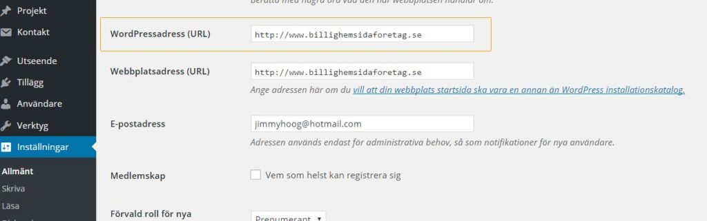 Inställningar för föredragen domän i wordpress